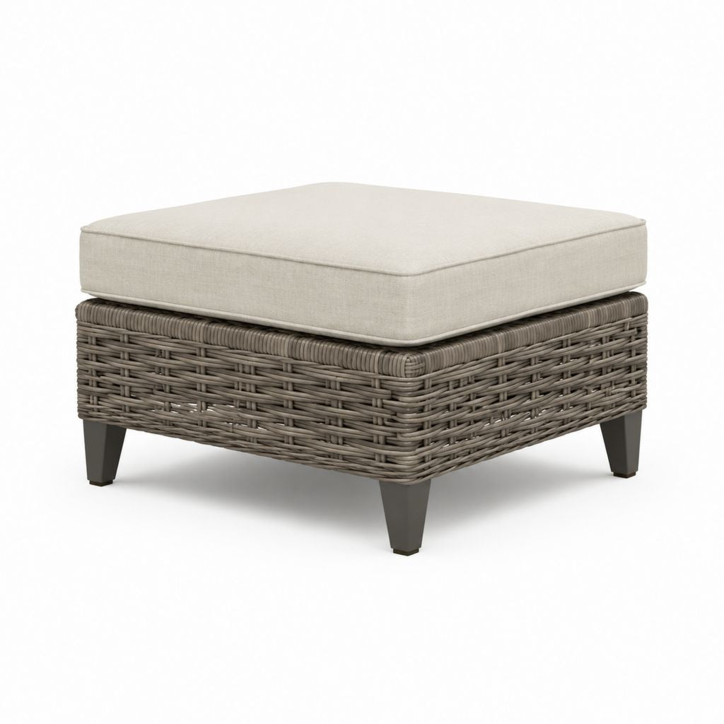 Poggiapieds de jardin carré en résine tressée PE avec coussin en polyester, tourterelle, beige et anthracite, 65 × 65 × 43 cm