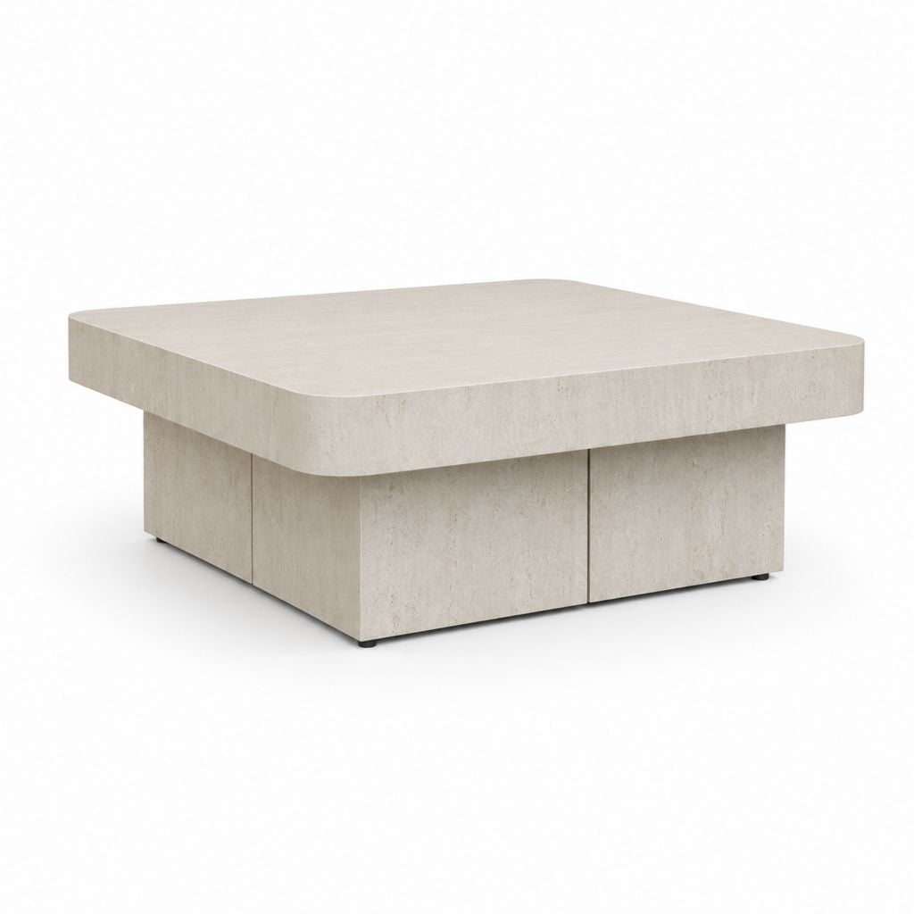 Table basse carrée en MDF et effet de béton beige, 80 × 80 × 40 cm