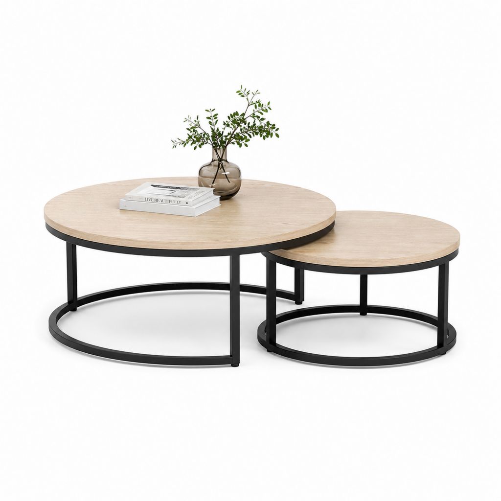 Ensemble de 2 tables rondes en acier noir, Ø80 × 45 cm et Ø60 × 38 cm