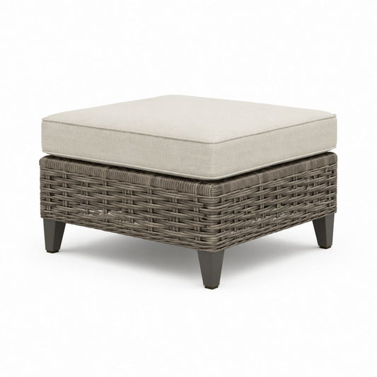 Poggiapieds de jardin carré en résine tressée PE avec coussin en polyester, tourterelle, beige et anthracite, 65 × 65 × 43 cm