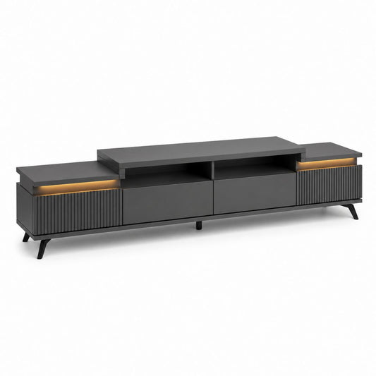 Mobile TV rectangulaire avec éclairage LED en bois et métal, noir et anthracite, 200 × 40 × 55 cm