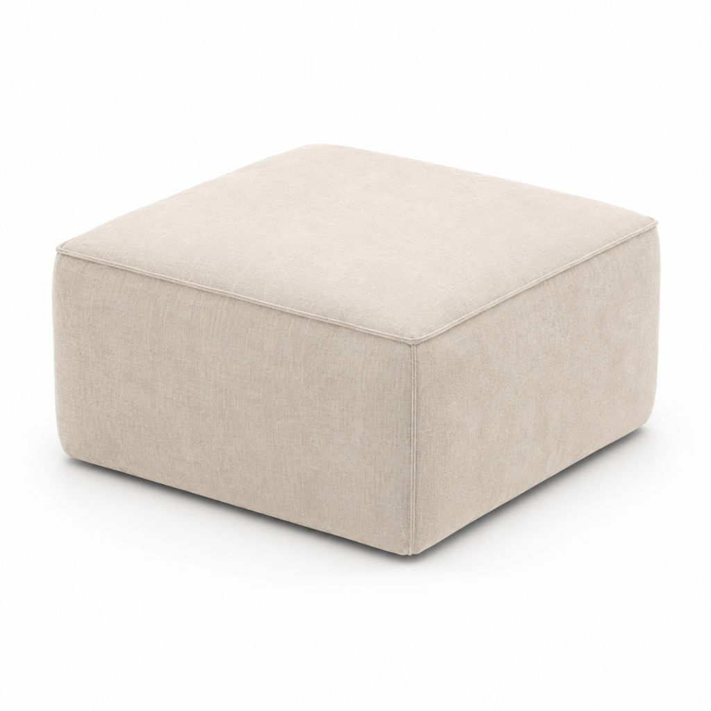Pouf repose-pieds carré rembourré en polyester beige 80 × 80 × 40 cm