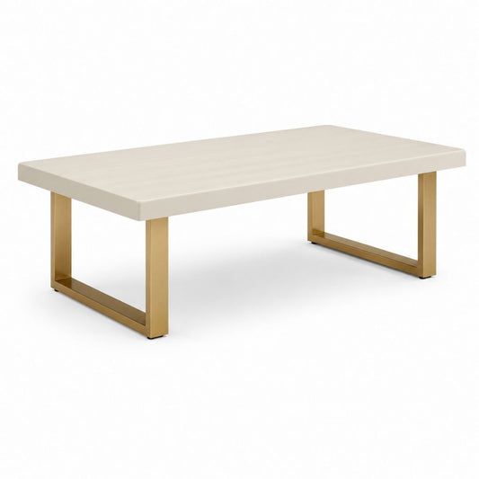 Table basse rectangulaire en MDF mélaminé et acier beige et or, 120 × 60 × 45 cm