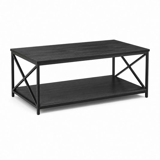 Table basse rectangulaire noire en mélaminé et acier, 100 × 50 × 45 cm