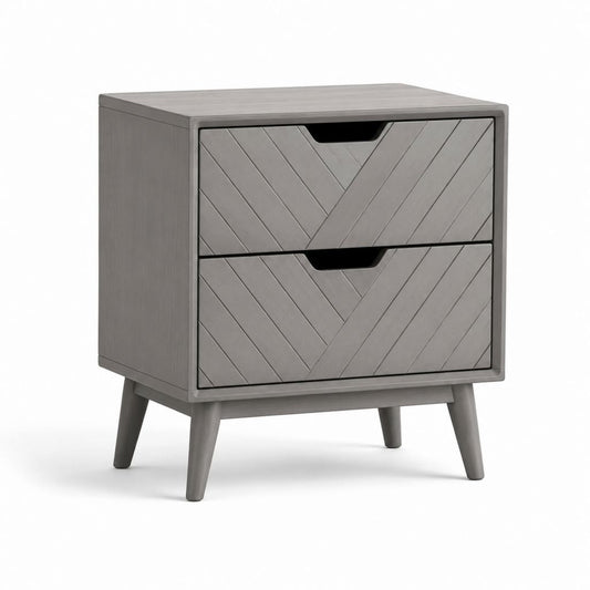 Table de nuit rectangulaire en bois et MDF avec 2 tiroirs, gris mat, 50 × 40 × 60 cm