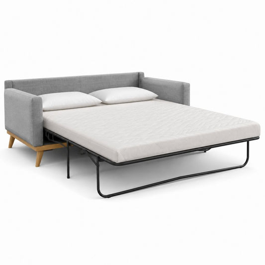 Canapé-lit double extractible 3 places en tissu avec cadre en acier et jambes en bois, gris, 180 × 90 × 85 cm, lit 140 × 190 cm